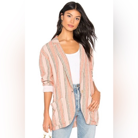Free People Pink and Tan Striped Blazer - Picture 3 of 10